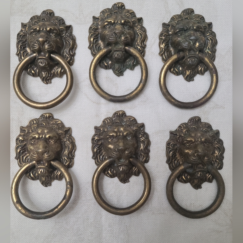 Vintage Brass Lion Head with Ring Drawer Pulls Cabinet Pulls Regal Luxury